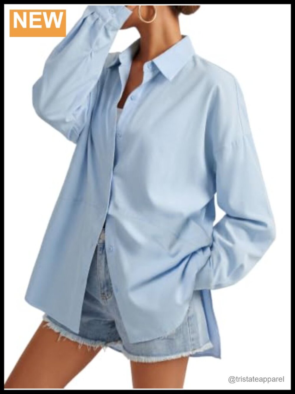Women's Collared Button Down Blouse - Long Sleeve High Low Hem